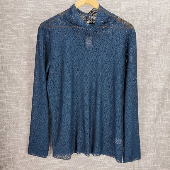 Maurices Green Lace Turtleneck Top XL NWT Sheer - Picture 2 of 4